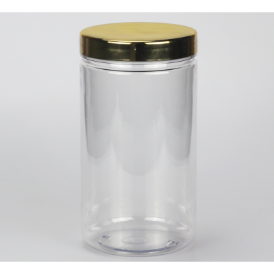 Silver or Gold plated Lid 1000ml clear PET Cylinder Wide Mouth Jar